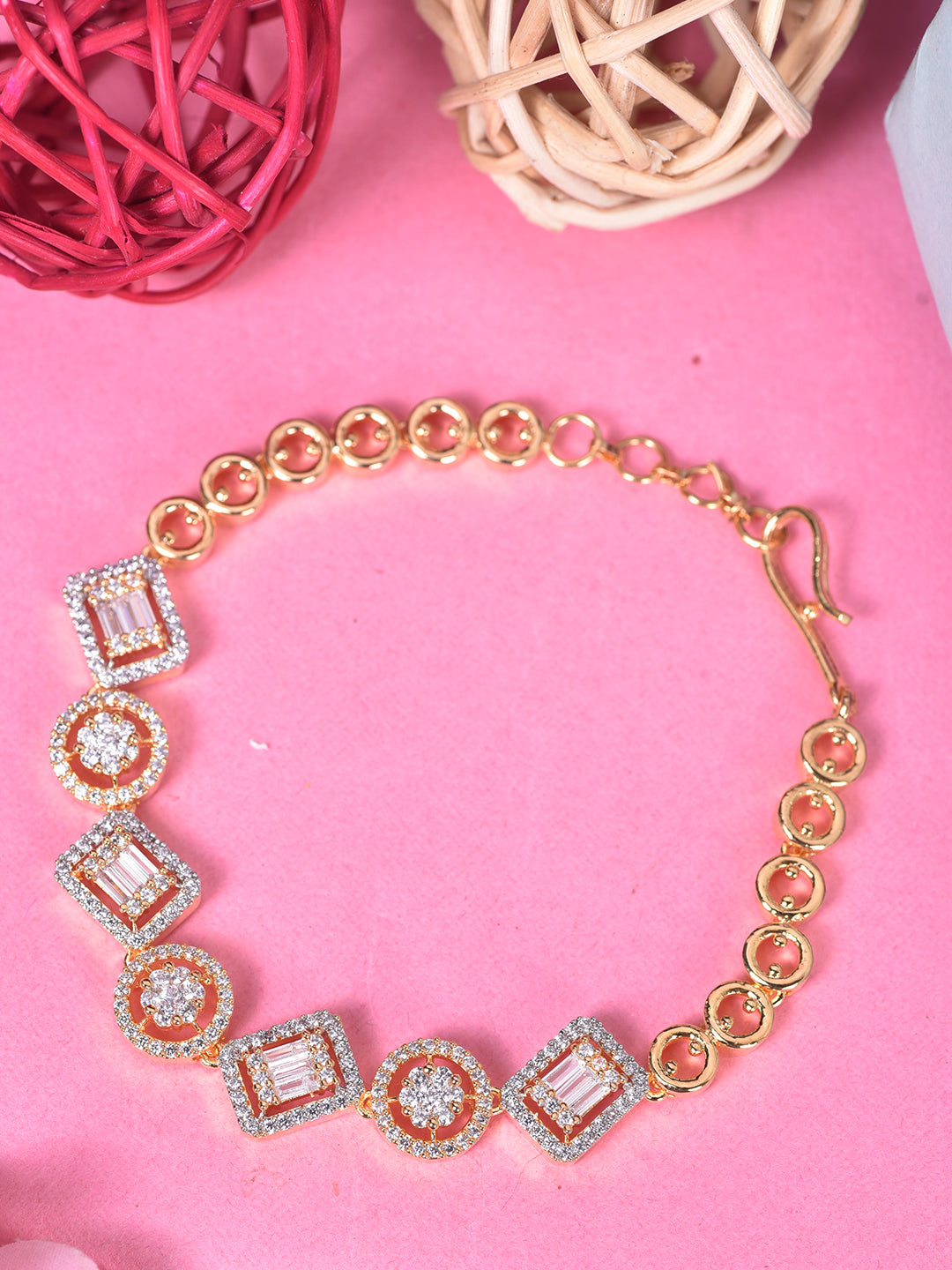 Women GoldToned & White Brass AD Handcrafted GoldPlated Link Bracelet, zaveri pearls, sale price rs, sale price, sale gold plated, sale gold, sale, rubans, ring, regular price, priyassi jewel